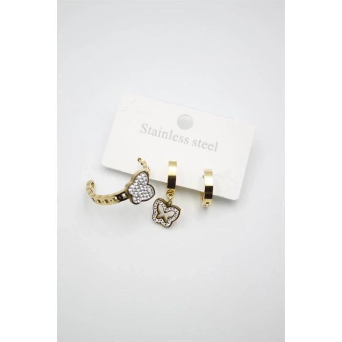 3lü Kelebek Küpe - Altın