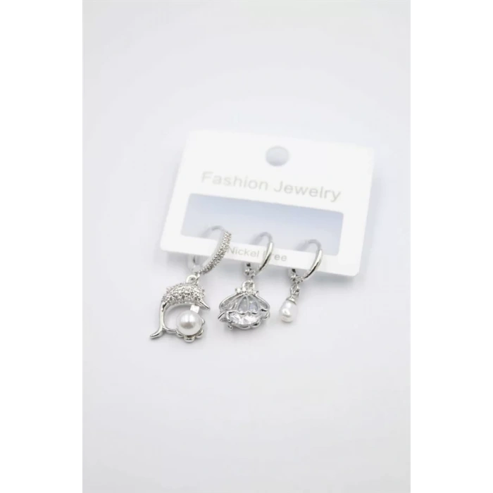 3lü Yunus Balığı Küpe - Gümüş