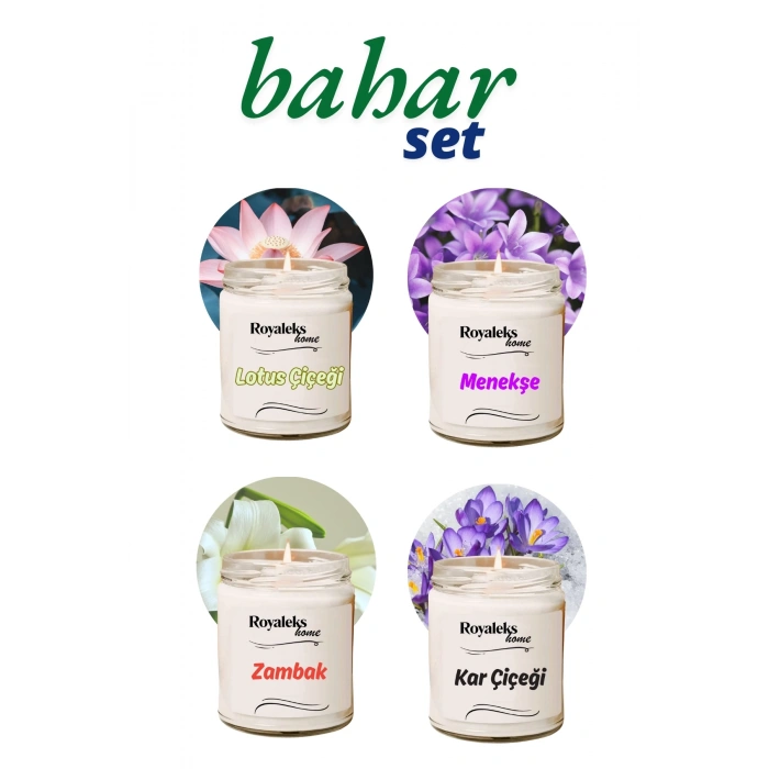 4 Adet Doğal Özel Seri Kokulu Dekoratif Kavanoz Mum 4X210 cc - Bahar Seti - RYL
