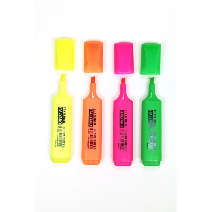 4lü Neon Renk İtalyano Fosforlu Kalem Ergonomik Tasarım Kolay Kullanım Fosforlu İşaret Kalemi