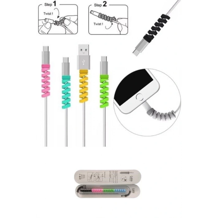 4lü , Android Şaj Kablosu Koruyucu Silikon Spiral Yay Aparat