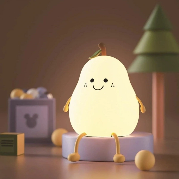 5 Farklı Renk Modlu Armut Figürlü Pofuduk LED Gece ası–Yumuşak Dokulu Çocuk Odası ve Dekoratif Şarjlı Ortam Işığı