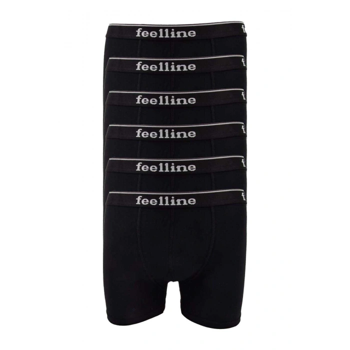 6 adet Feelline Siyah Pamuklu Doğal Likralı Erkek Boxer