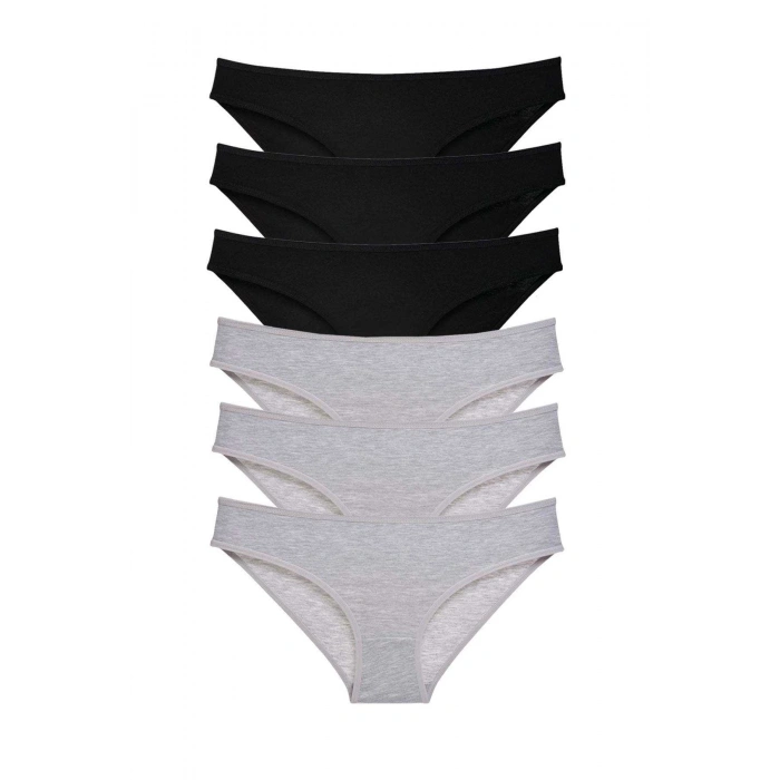 6 adet Süper Eko Set Likralı Kadın Slip Külot Siyah Gri