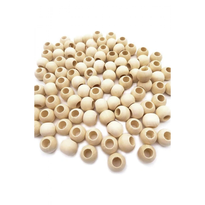 60 Gr (60 Adet) Ahşap Boncuk 15 mm çap x 10 mm Delik Doğal Yuvarlak Ahşap Makrome El İşi Çanta