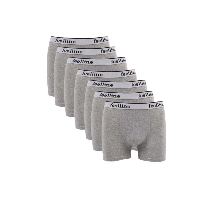 7 adet Feelline Gri Pamuklu Doğal Likralı Erkek Boxer