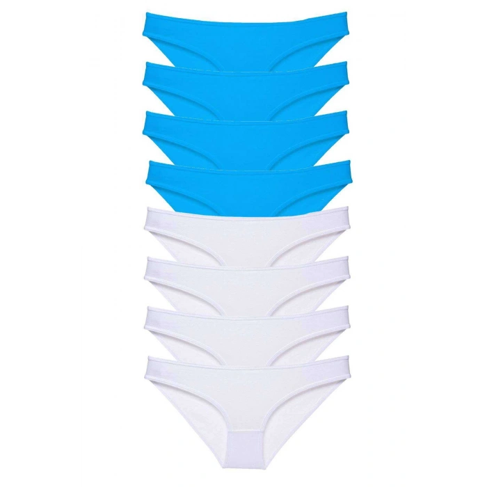 8 adet Süper Eko Set Likralı Kadın Slip Külot Beyaz ve Mavi