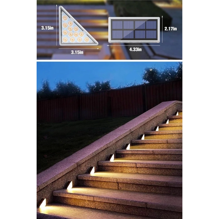 8 Adet Üçgen  Güneş Enerjisi ile Şarj Olan Dış Mekan Solar Basamak Köşe ası