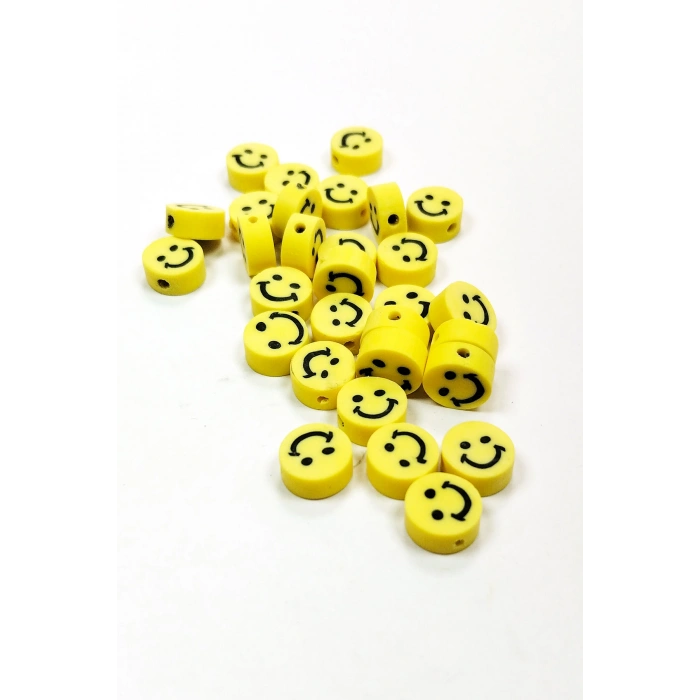 90 Adet 10 mm Polimer Kil Fimo Boncuk Takı Bileklik + 5 Metre Misina Hediye - Smile - Kalp - Nazar