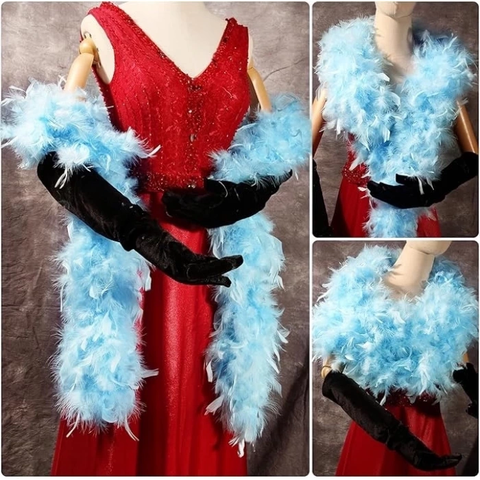 Açık Mavi Renk Kabarık Kalın Otriş Boa Tüy 6 Cm Genişlik 180-200 Cm Uzunluk