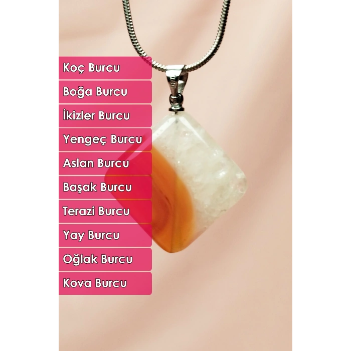 Akik Doğal Taşı Zincirli El Yapımı Kolye Uç: 3 cm Zincir: 20 cm kutulu