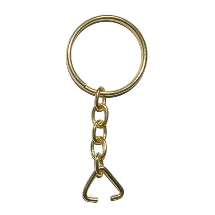Anahtarlık Halkası, Halka + Zincir + Üçgen, 24mm, Altın, Sarı, 1 Adet