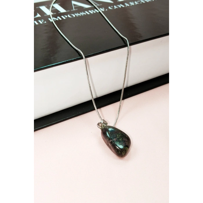 Anyolit Doğal Taşı Zincirli El Yapımı Kolye Uç: 2 cm Zincir: 20 cm Kutulu