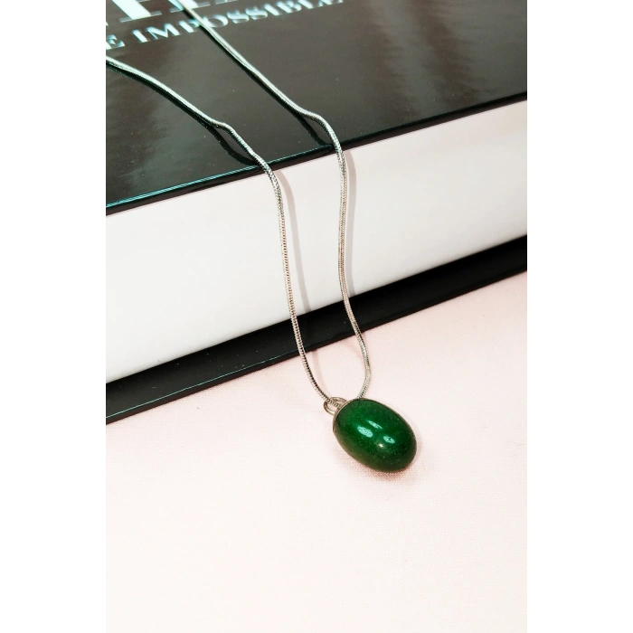 Aventurin Doğal Taşı Zincirli El Yapımı Kolye Uç: 2 cm Zincir: 20 cm Kutulu