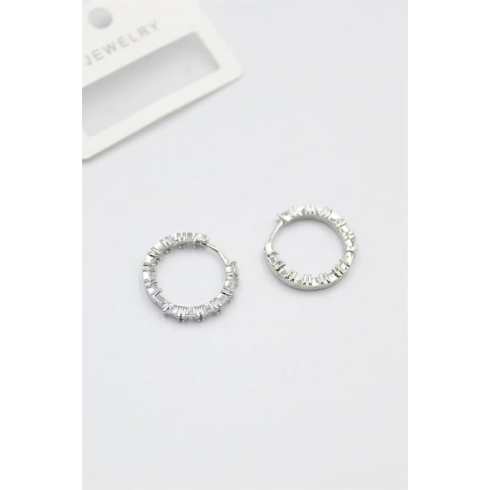 Baget Taşlı Küpe - Beyaz