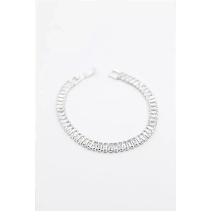 Baget Taşlı Su Yolu Bileklik - Gümüş