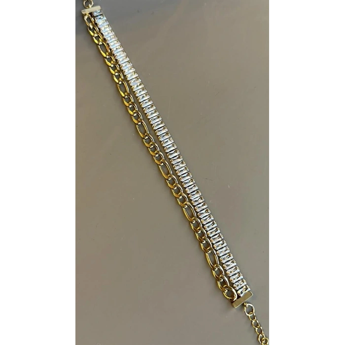 Baget Taşlı Zincir Bileklik - Altın