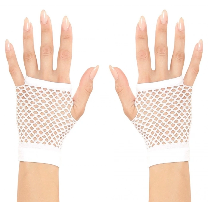 Beyaz Renk Kısa Boy Fileli Örgü Eldiven