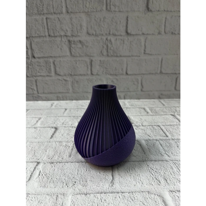 BFS 11 cm Mor Minimal Çizgili Vazo Masa Üstü Şık Dekor Objesi