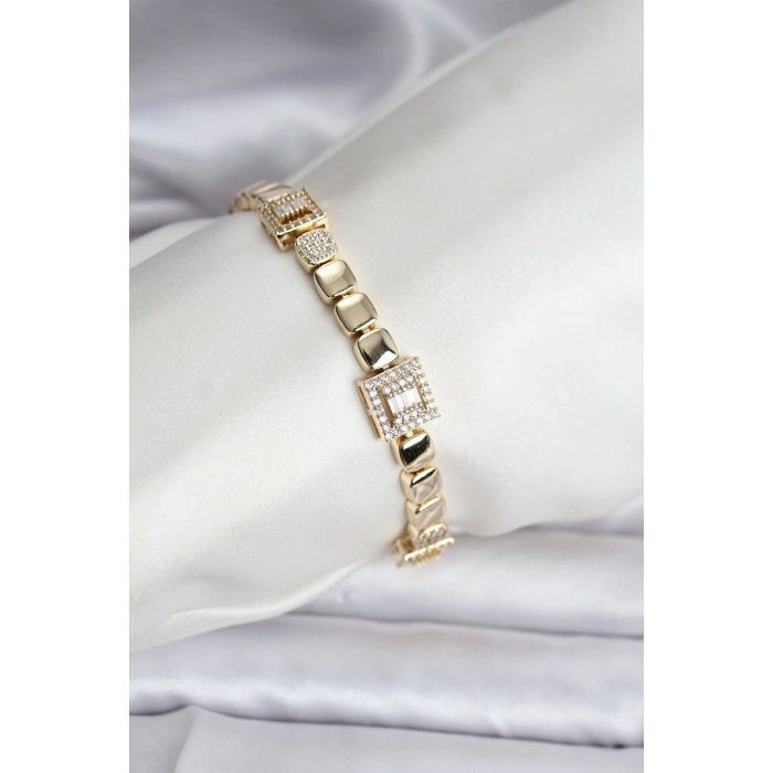 BFS 14K Gold Renk Kaplama Zirkon Taşlı CM Kadın Bileklik