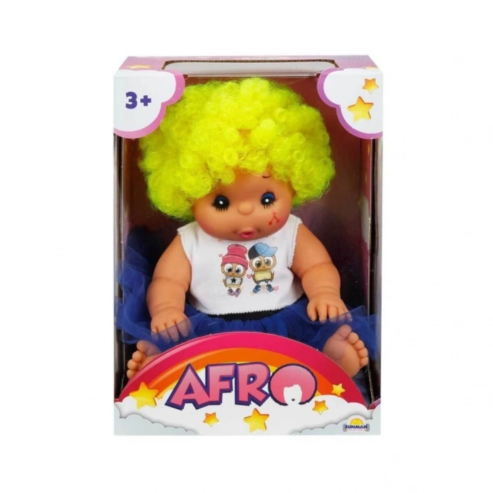 Mey İthalat® 20040 Afro Kıvırcık Saçlı Bebek 23 cm -