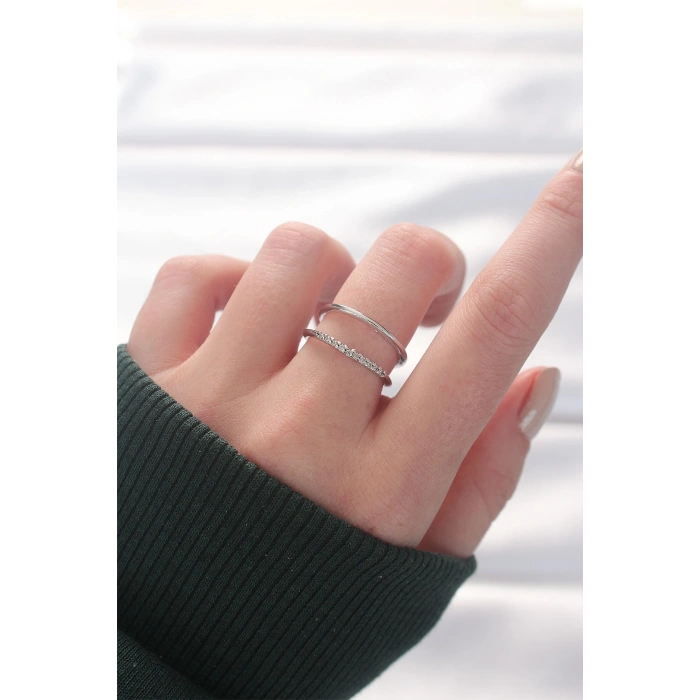 BFS 2li Görünümlü Su Yolu Tasarımlı Silver Renk Ayarlanabilir Yüzük