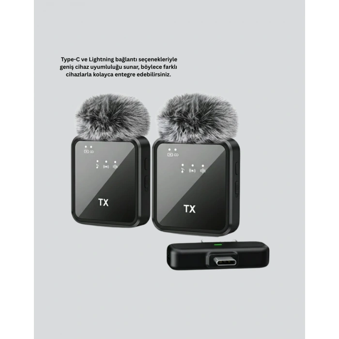 BFS 2’li Kablosuz Yaka Mikrofonu Type-C ve Lightning Uyumlu Profesyonel Set