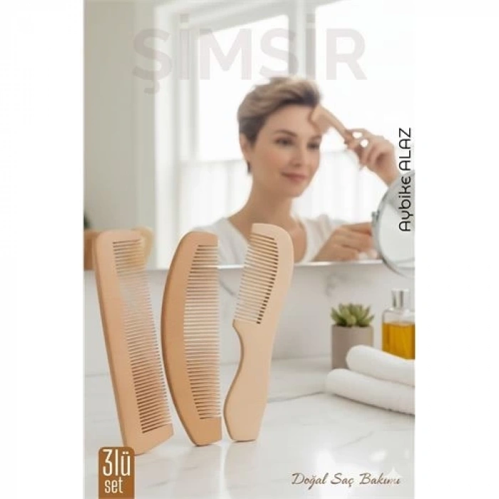 BFS 3 lü Doğal Şimşir Ahşap Tarak Seti– 16 cm, Anti-statik, Kepek Karşıtı ve El Yapımı