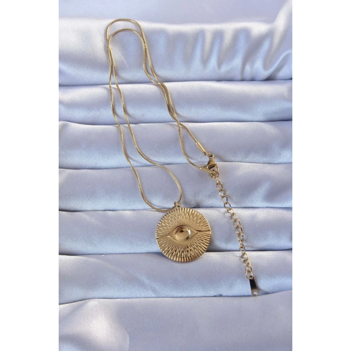 BFS 316L Altın Renk İşlemeli Göz Kolye