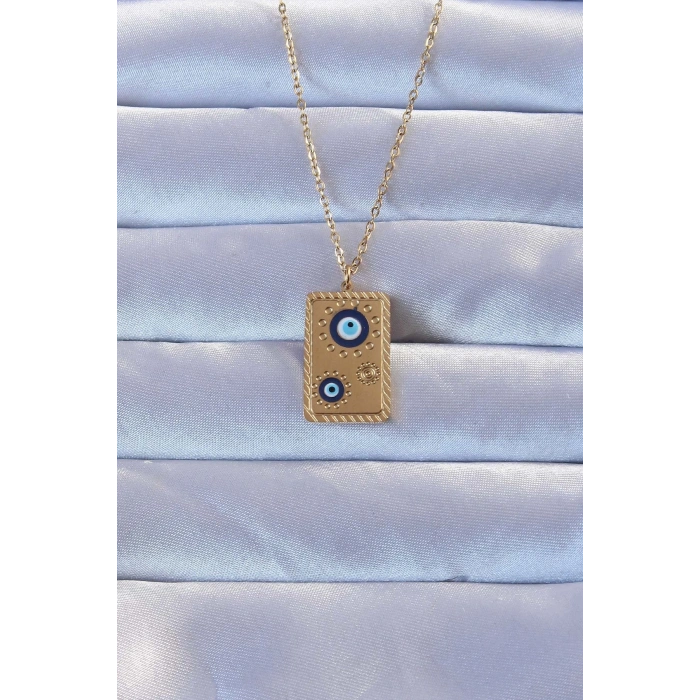 BFS 316L Altın Renk İşlemeli Nazarlı Vintage Kolye