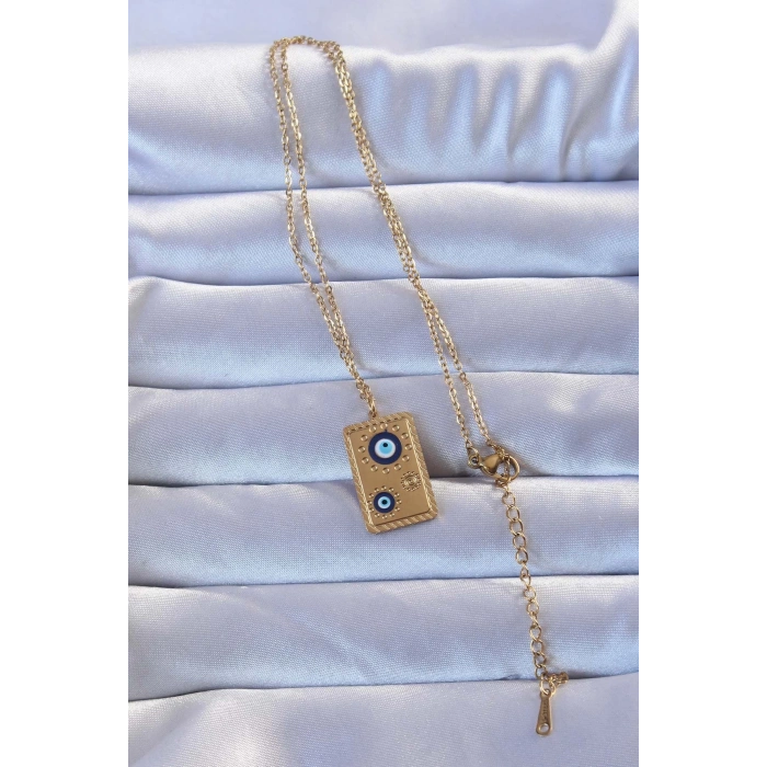 BFS 316L Altın Renk İşlemeli Nazarlı Vintage Kolye