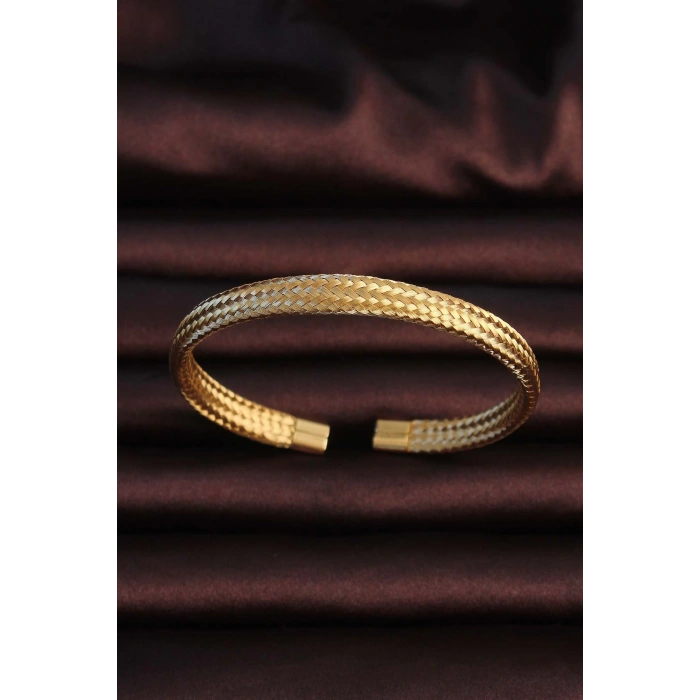 BFS 316L Çelik Altın Renk Hasır Görünüm Erkek Bileklik
