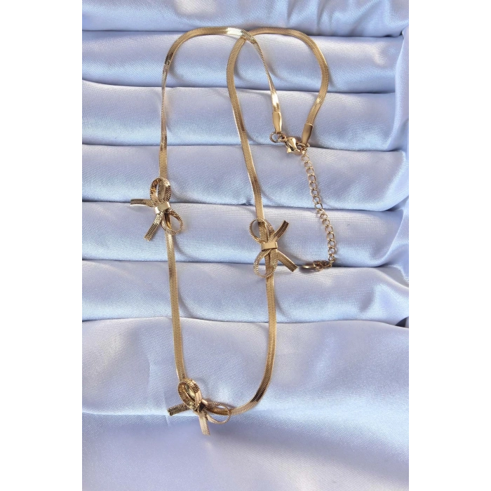 BFS 316L Çelik Altın Renk İtalyan Zincirli Fiyonk Kolye