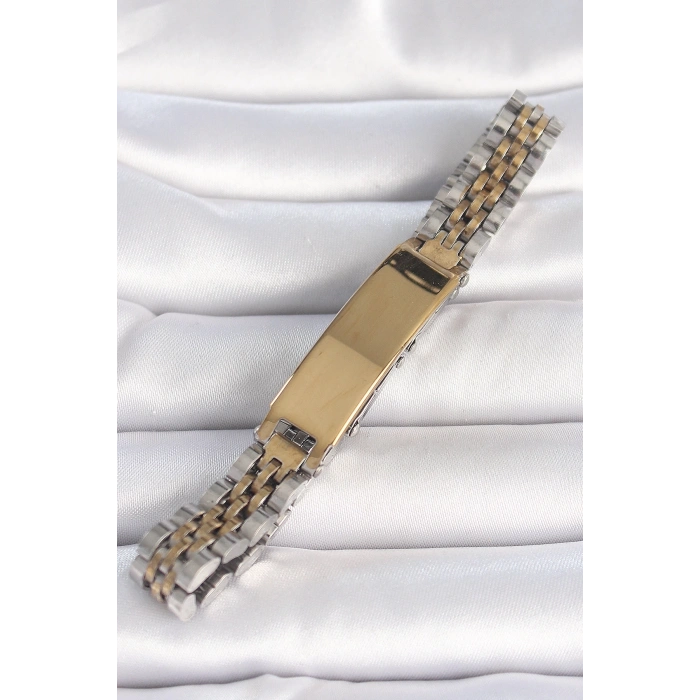 BFS 316L Çelik Gold Gümüş Renk Kalın Zincir Künye Model Erkek Bileklik