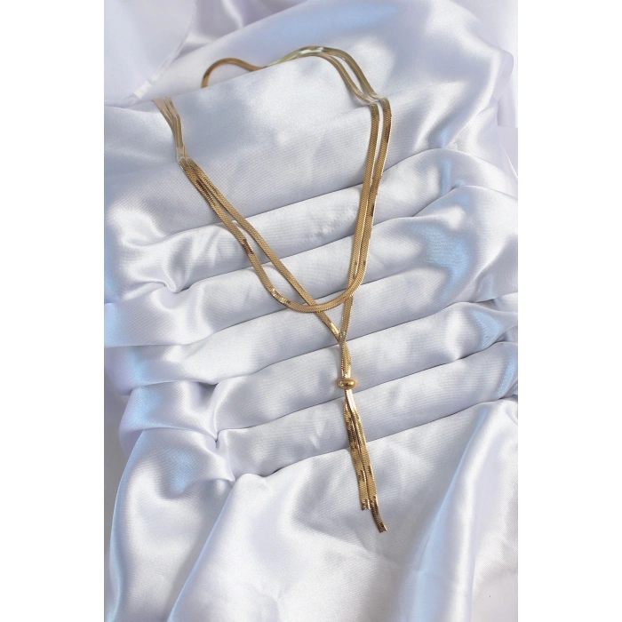 BFS 316L Çelik Gold Renk 2li İtalyan Zincir Asansör Model Sallantı Detay Kadın Kolye