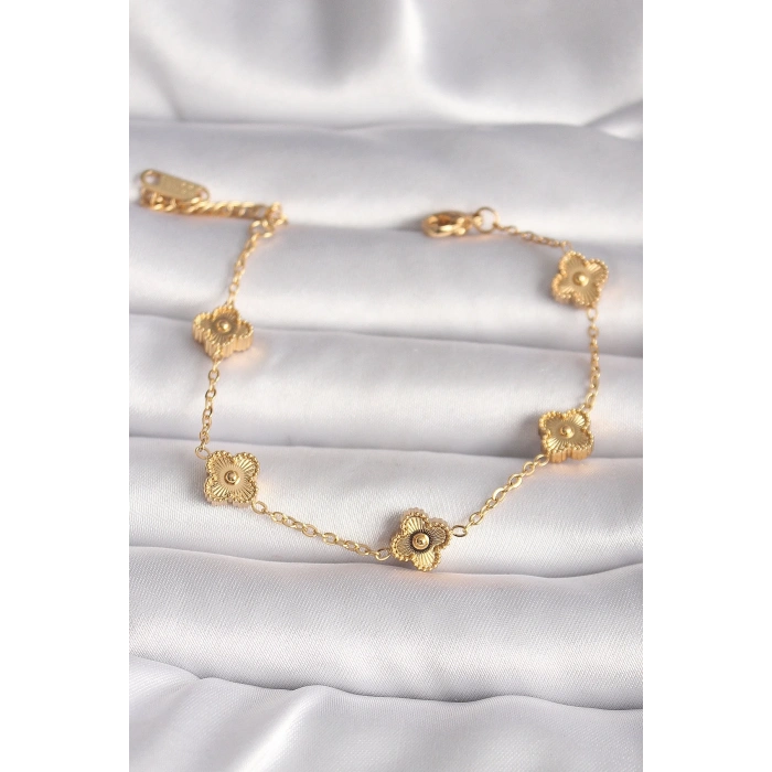 BFS 316L Çelik Gold Renk Baby Boy Yonca Model İşleme Detay Kadın Bileklik