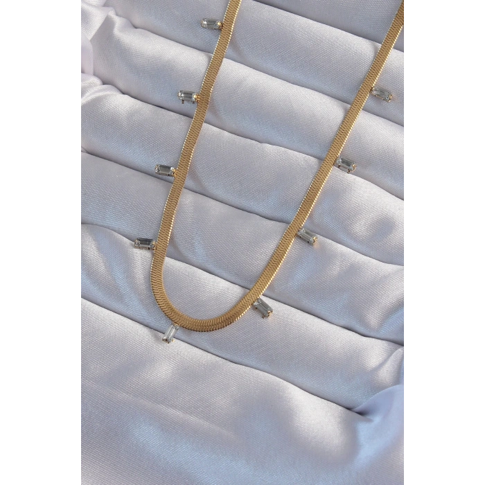 BFS 316L Çelik Gold Renk Baget Taşlı İtalyan Zincir Kolye