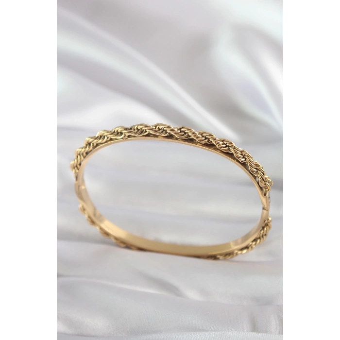 BFS 316L Çelik Gold Renk Burgu Zincir Model Kadın Kelepçe