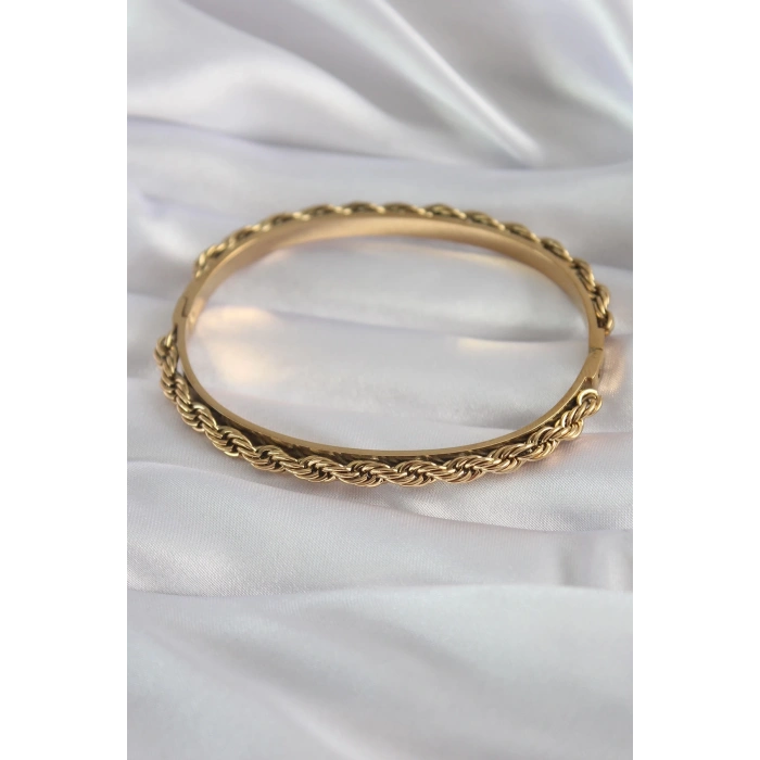 BFS 316L Çelik Gold Renk Burgu Zincir Model Kadın Kelepçe