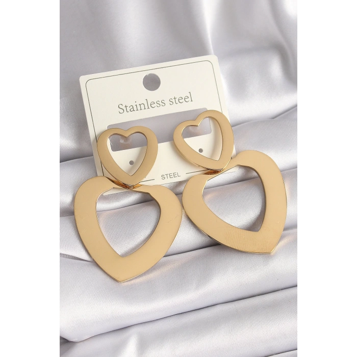 BFS 316L Çelik Gold Renk Kalp Model Kadın Küpe
