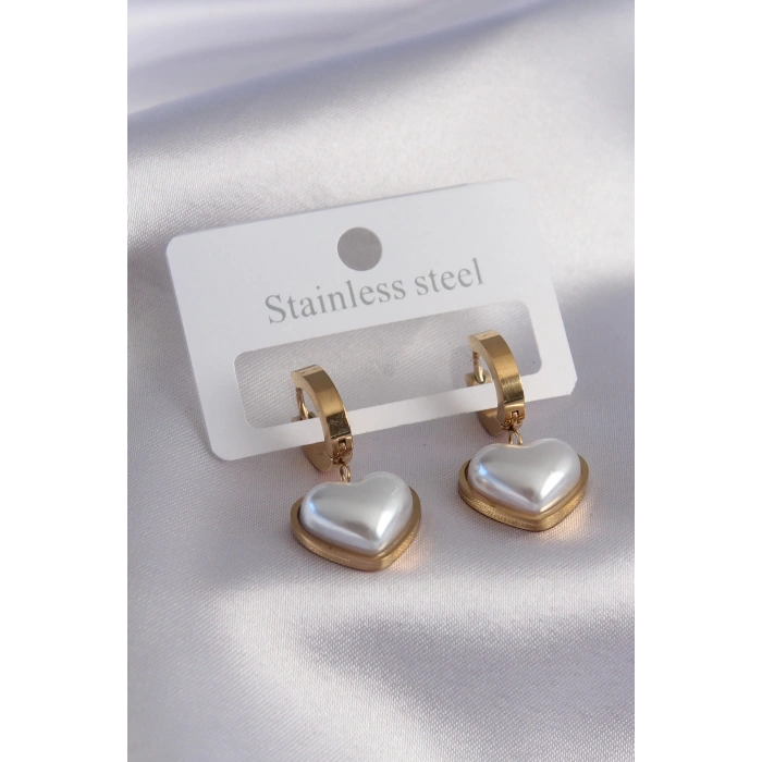 BFS 316L Çelik Gold Renk Kalp Model Kadın Küpe