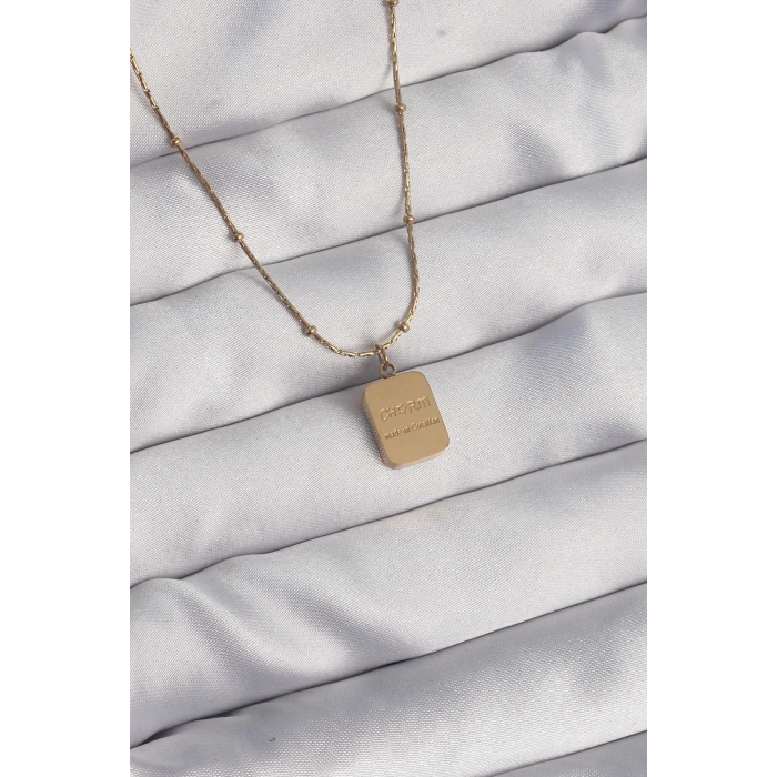 BFS 316L Çelik Gold Renk Kare Charm Model Kolye