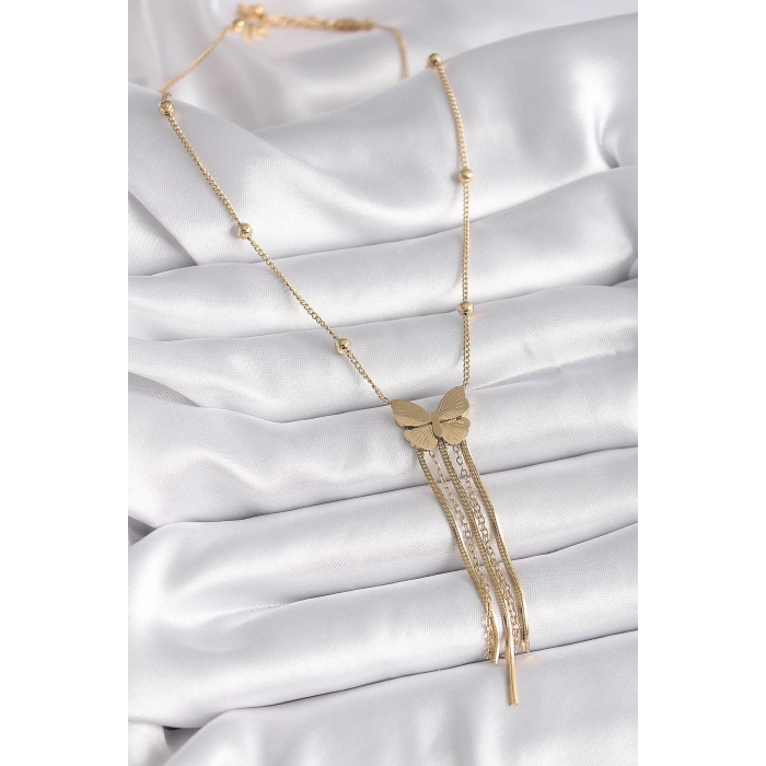 BFS 316L Çelik Gold Renk Kelebek Figür Sallantı İtalyan Zincirli Kadın Kolye