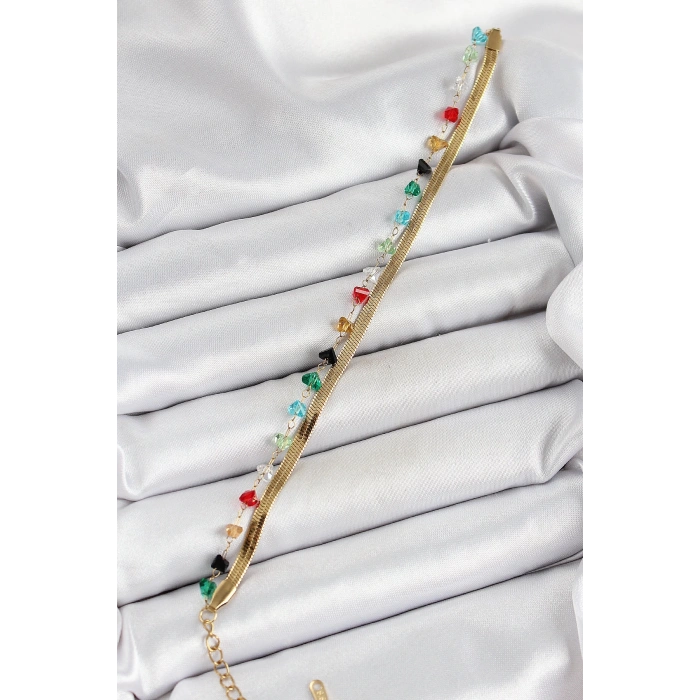 BFS 316L Çelik Gold Renk Kristal Karışık Renkli Taşlı 2li Kadın Bileklik