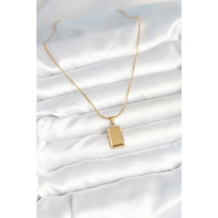 BFS 316L Çelik Gold Renk Külçe Altın Model Kolye