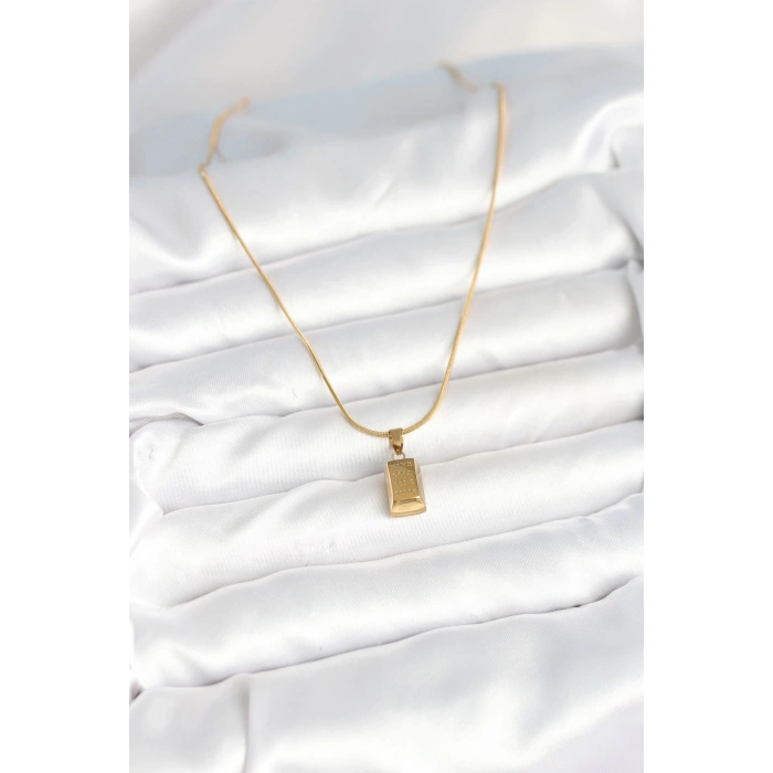BFS 316L Çelik Gold Renk Mini Külçe Altın Model Kolye