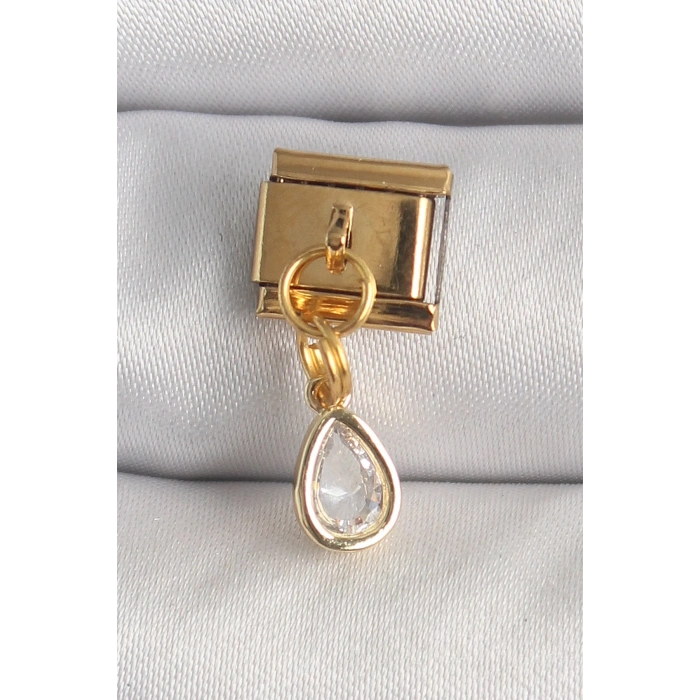 BFS 316L Çelik Gold Renk Sallantı Damla Zirkon Taşlı Nomination Charm