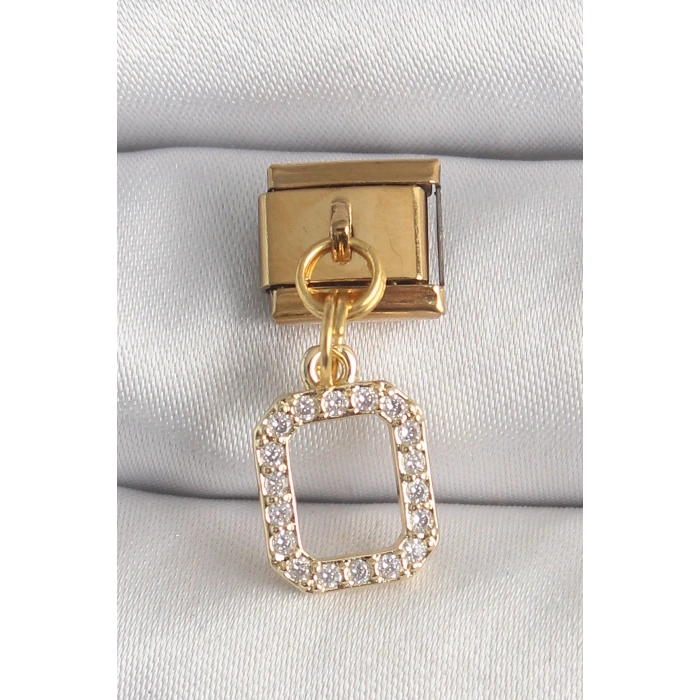 BFS 316L Çelik Gold Renk Sallantı Kare Zirkon Taşlı Nomination Charm
