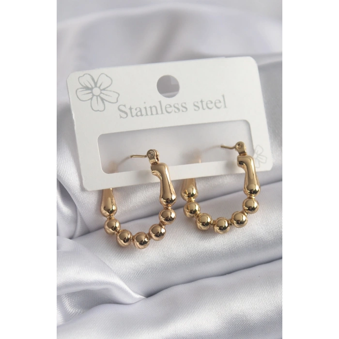 BFS 316L Çelik Gold Renk Topçuk Halka Model Kadın Küpe