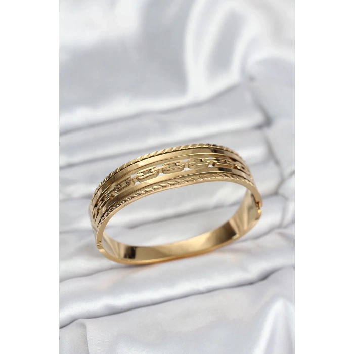 BFS 316L Çelik Gold Renk Vintage Model Kadın Kelepçe Bileklik